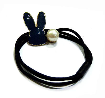 45号韩国简约兔耳朵珍珠合金头绳成人发绳B2-4-2