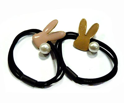 45号韩国简约兔耳朵珍珠合金头绳成人发绳B2-4-2