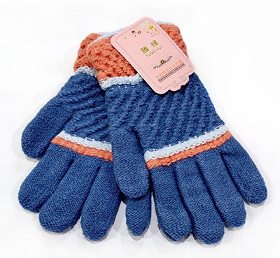 针织女手套 保暖印花针织手套 防滑五指毛线手套6号