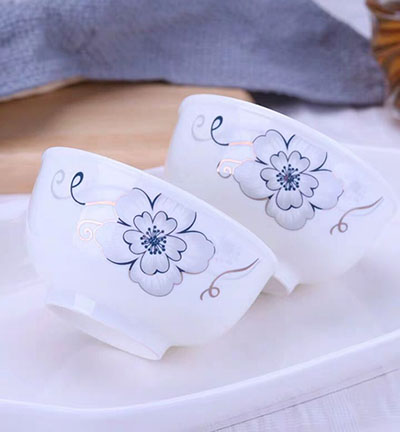 景德镇陶瓷5英寸高脚碗吃饭米线面喝粥汤碗可微波炉骨瓷