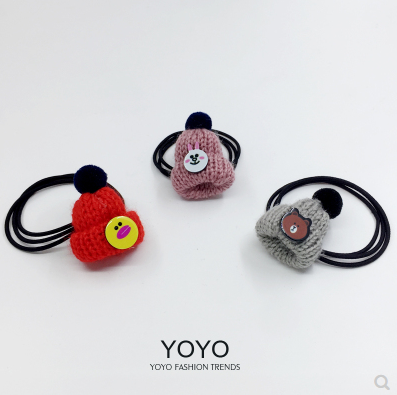 5号儿童皮筋毛线小帽子可爱公主女生成人发圈不伤发头绳C4-3-1