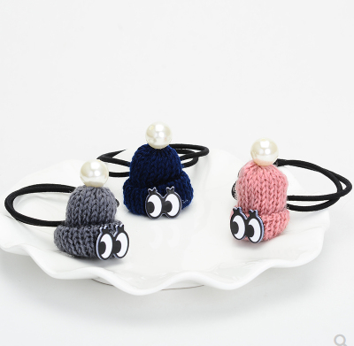 5号儿童皮筋毛线小帽子可爱公主女生成人发圈不伤发头绳C4-3-1