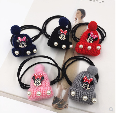 5号儿童皮筋毛线小帽子可爱公主女生成人发圈不伤发头绳C4-3-1