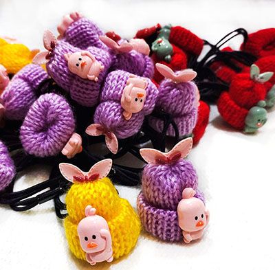 5号儿童皮筋毛线小帽子可爱公主女生成人发圈不伤发头绳C4-3-1