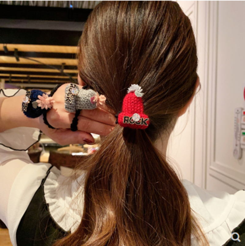 5号儿童皮筋毛线小帽子可爱公主女生成人发圈不伤发头绳C4-3-1