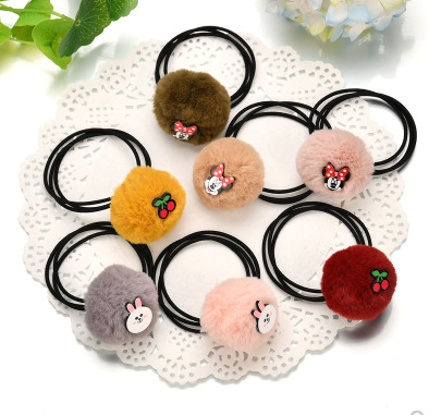 韩国网红新款毛球球卡通发绳百搭可爱少女儿童头绳扎头发皮筋发圈C4-3-6