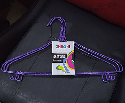 801卓尼衣架3个带钩装浸塑铁丝晒晾衣架200/件