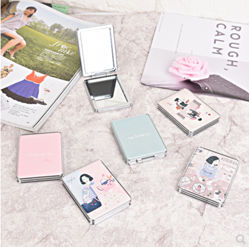 86.87号皮面时尚迷你翻盖式随身化妆女土镜便携双面镜折叠小镜子A17-1-4