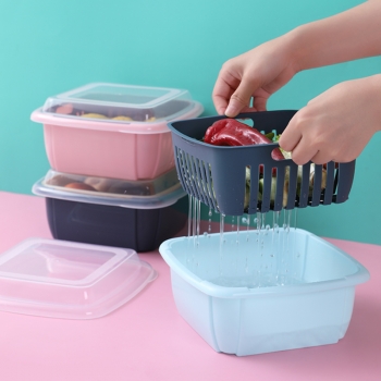 北欧色带盖双层沥水篮 60/箱