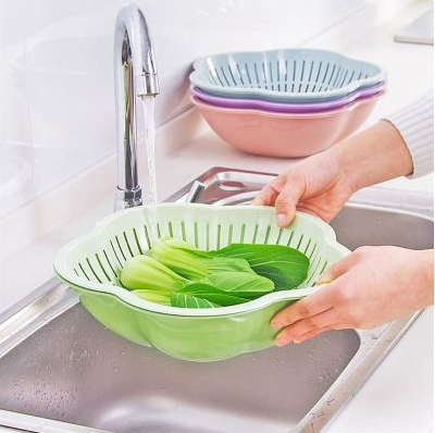 （100/件）CX-6029梅花形双层沥水篮 厨房加厚塑料洗菜篮 家用客厅多功能水果盘漏水篮八B31-2-1