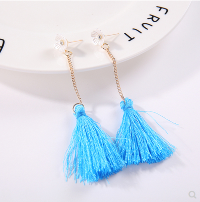 复古合金夸张耳环 布艺流苏长款耳环 潮女毛线耳饰C4-1-2