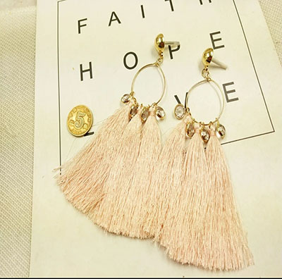 复古合金夸张耳环 布艺流苏长款耳环 潮女毛线耳饰C4-1-2