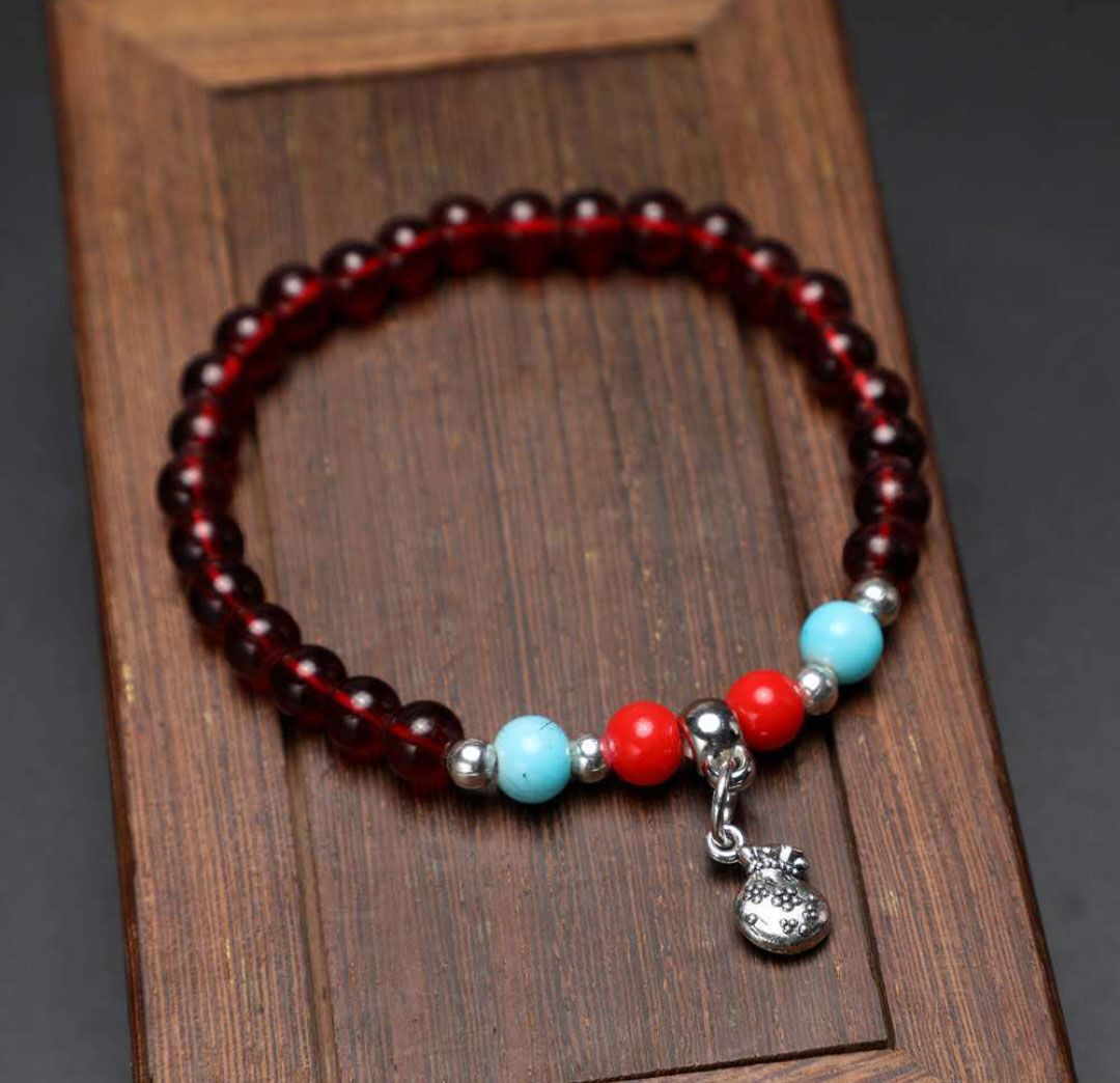 2-6民族风特色酒红色手工串珠石榴石 单圈手链 c4c5空白-4