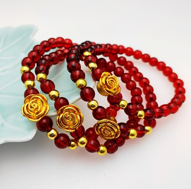 2-7酒红石榴石保色金貔貅手串转运情侣手工串珠c4c5空白-4