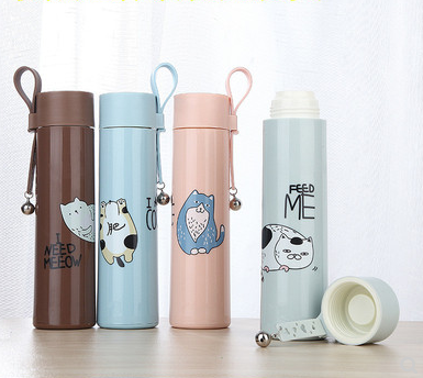 可爱卡通铃铛防烫玻璃水杯 女生手提礼品杯子 学生创意塑壳隔热杯E2-3-3