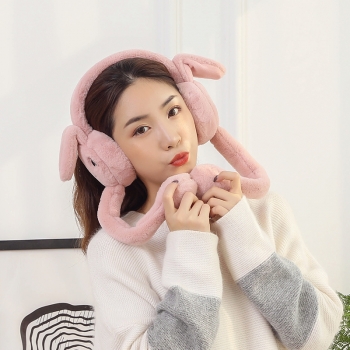 新款 女式毛绒 保暖护耳罩会动长耳兔耳罩 (120个/箱)个 皮粉色