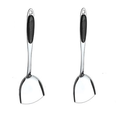 黒柄不锈钢加厚长柄铲子铲锅铲炒铲平铲厨具六B30-3-1