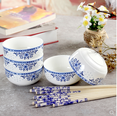 （二级）4.5英寸潮州青花瓷碗卡通碗筷陶瓷饭碗－石柱下（陶瓷运输破损自理无售后）