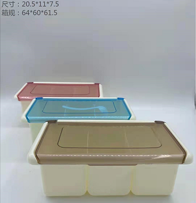 厨房YDL-8273分格式调料盒 家用简约塑料三格调味盒120/箱六B27-1-4