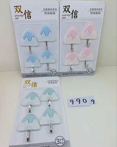 双信北欧简约9909拼色四个装活动五金粘钩挂钩粘钩门后挂钩160/箱六B4组架-上