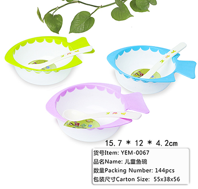 0067小鱼儿童餐具仿瓷密胺碗勺套装 卡通餐具婴儿碗儿童碗144/箱B32-3-3