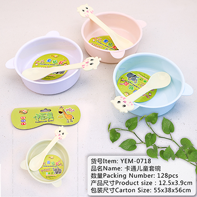 0718耳朵儿童餐具仿瓷密胺碗勺套装 卡通餐具婴儿碗儿童碗128/箱B39-3-3