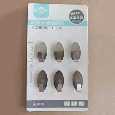 （160卡/件）702 椭圆 6个装小粘钩 乐妙金属色不锈钢粘胶 挂钩萌趣卧室门后免打孔粘钩六B2-1-3
