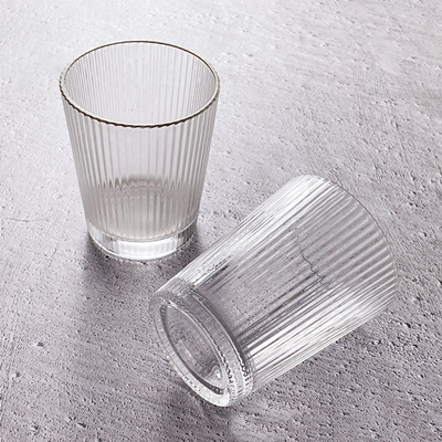 250ml矮款竖纹杯 网红竖条纹玻璃杯矮款条纹杯奶茶西餐厅柠檬水甘蔗水杯子六B9-3-1