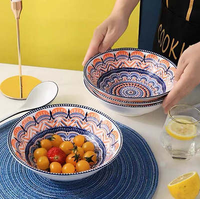 特级波西米亚风7英寸斗碗陶瓷汤碗家用吃饭碗大号面碗随机混搭（破损自理）六A7-2-1