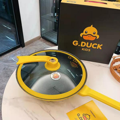 G.DUCK小黄鸭32CM真空微压炒锅平底炒菜锅电磁炉无烟不粘锅家用平底锅B35-4-5
