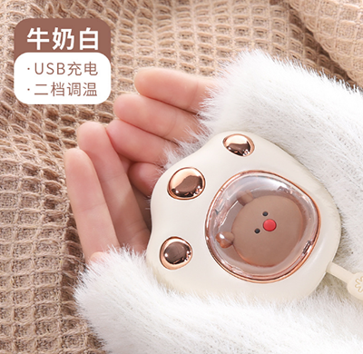 2400毫安萌宠猫爪暖手宝便捷式USB呼吸灯充电宝冬季随身暖宝宝（白色）六B42-3-2