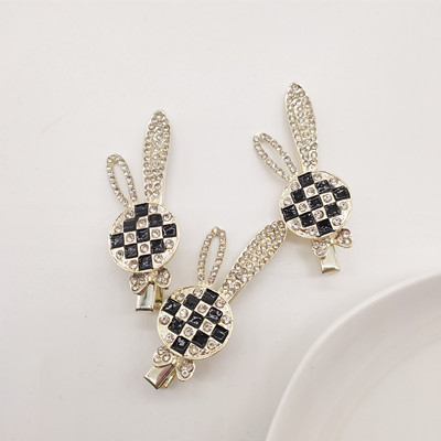 精致小兔子棋盘格西安钻边夹侧边刘海夹 C3-3-3