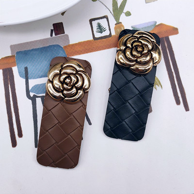 特价高端小香风花朵菱形皮质ins发卡侧边夹C3-1-1