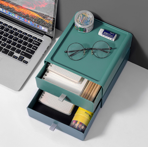 桌面化妆品收纳盒撞色抽屉式置物架学生书桌文具储物盒办公室整理B40-2-1