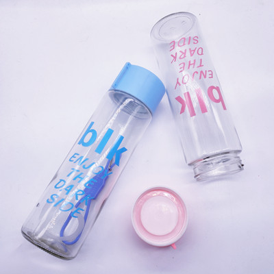 韩版清新玻璃杯简约字母便携式手提水杯男女 B5-4-1