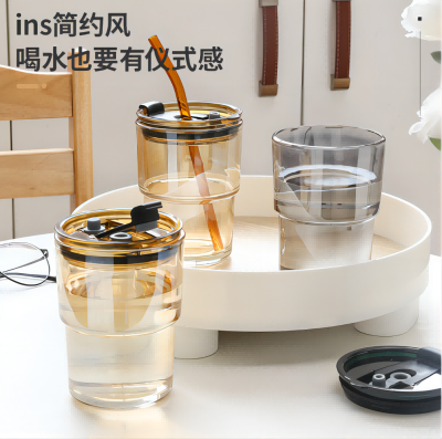 （裸装）ins风咖啡杯玻璃吸管杯水杯茶杯办公室牛奶饮料杯70/件-竹节杯六B7-4-1