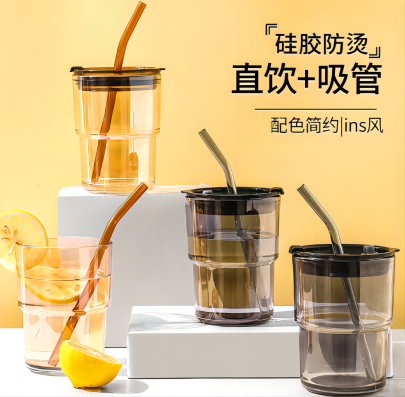 （盒装）ins风咖啡杯玻璃吸管杯水杯茶杯办公室牛奶饮料杯70/件-竹节杯六六B4-4-1