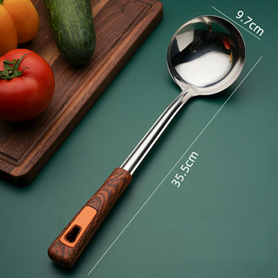 3145木棕柄不锈钢锅铲 防烫加厚炒汤勺六B34-3-1