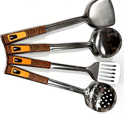 3145木棕柄不锈钢锅铲 防烫加厚炒漏勺八B32-3-1