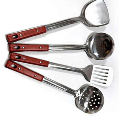 3129棕色条纹不锈钢锅铲 防烫加厚炒漏勺六B32-1-1