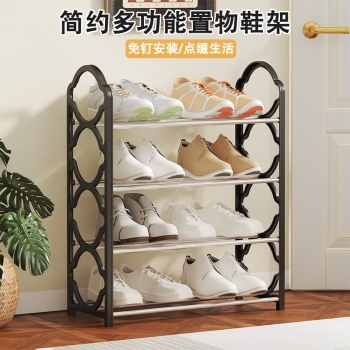 不锈钢置物架四层简易鞋架四层花边鞋架 40/箱（黑色）六A3-1-4