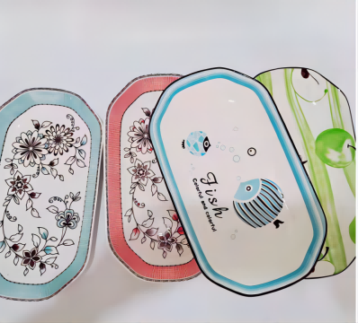 (一级品)32cm鱼盘长方盘陶瓷印花家用酒店陶瓷创意陶瓷30/件D4-1-1D5-1-1