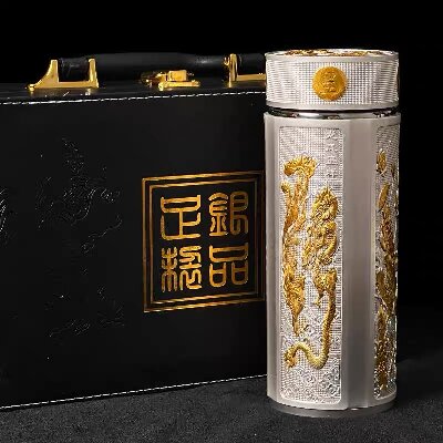 （特价）秒杀精品龙凤呈祥浮雕工艺银离子纯银内胆S999足银高档正品长辈金银水杯保温杯500ml八B17-2-2