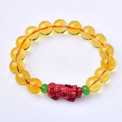 007天然黄水晶手链招财转运朱砂手串男女情侣暴力黄手链本命年礼物