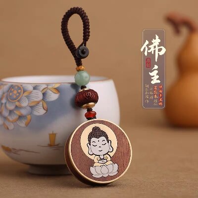 016天然黑檀木男士汽车钥匙扣挂件精致男女高档花梨木平安佛主包包挂饰