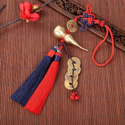 039汽车车载挂件传统古风纯黄铜葫芦双苏五帝钱吊坠时来运转车内挂饰