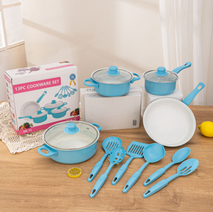 外贸出口厨具麦饭石新款拆卸13件套炒锅 奶锅 汤锅 13PC COOKWARE六B0-2-3