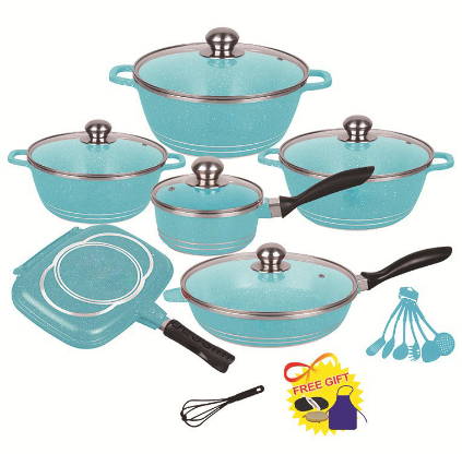 外贸出口铝锅23件套 non-stick cookware 23 Piece glass cover