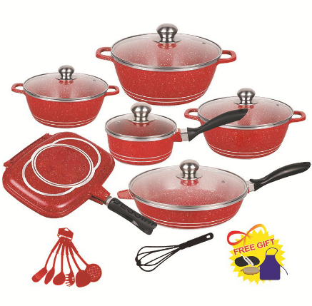 外贸出口铝锅23件套 non-stick cookware 23 Piece glass cover