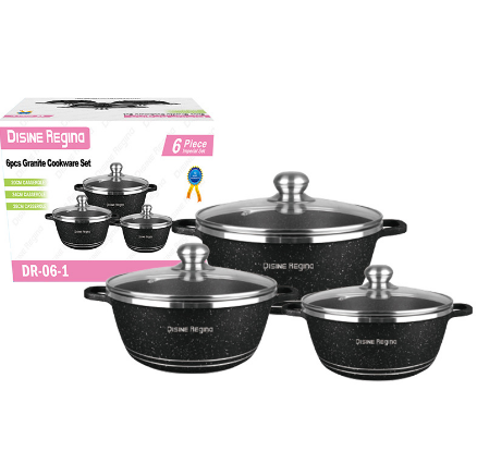 外贸铝锅套装 麦饭石6件套玻璃盖6PCS alumlnum cookware set